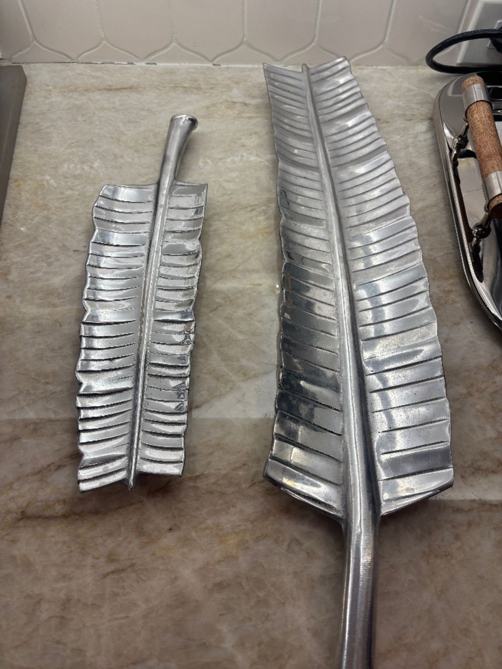 Wilton Armatele vintage aluminum banana leaf serving trays 16" and 10"